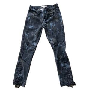 H&M LOGG Skinny Jeans Crop Moto Brush Stroke Print Lace Up Women’s 6 Gray Blue